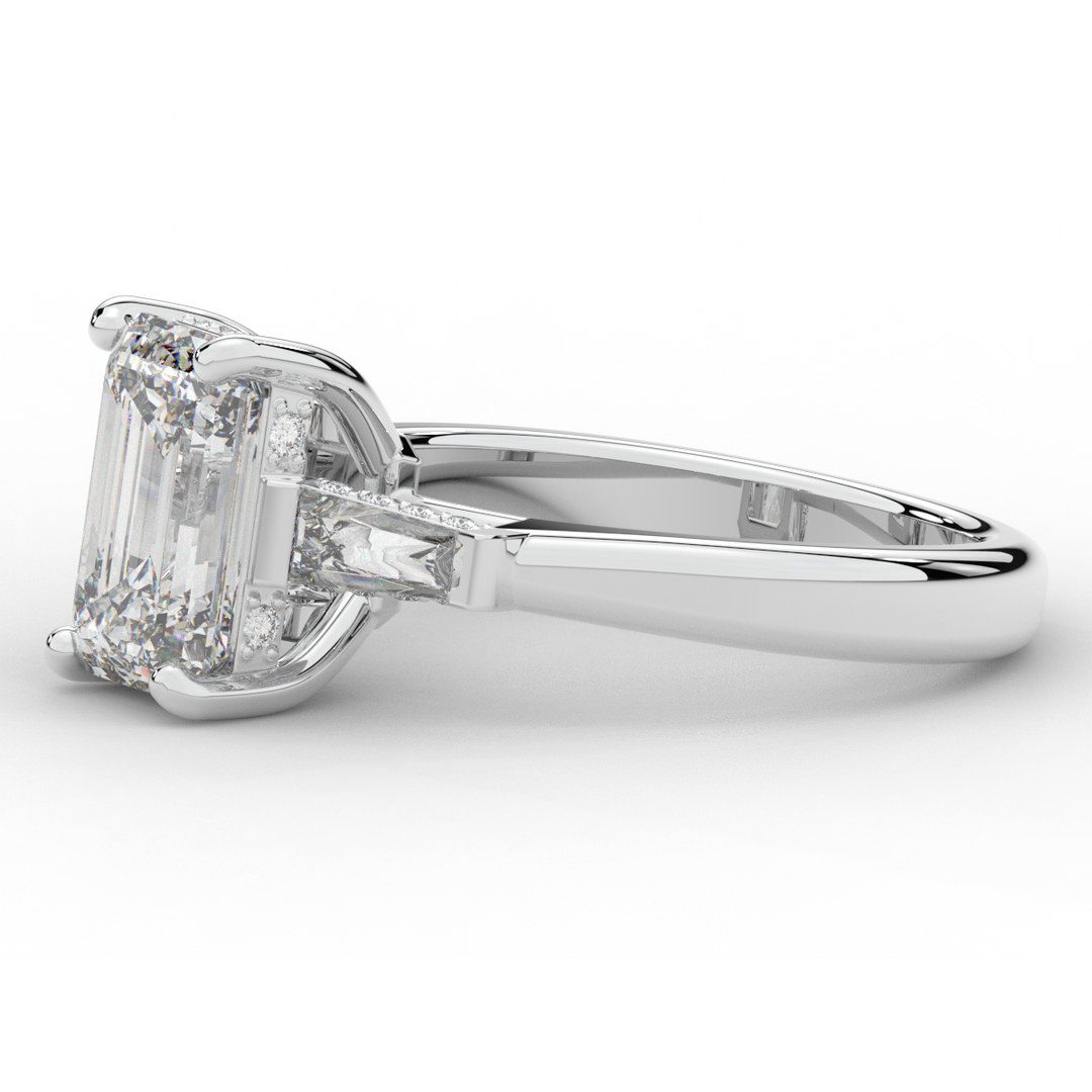 3.45CT.TW EMERALD CUT LAB DIAMOND 3 STONE ENGAGEMENT RING - Nazarelle