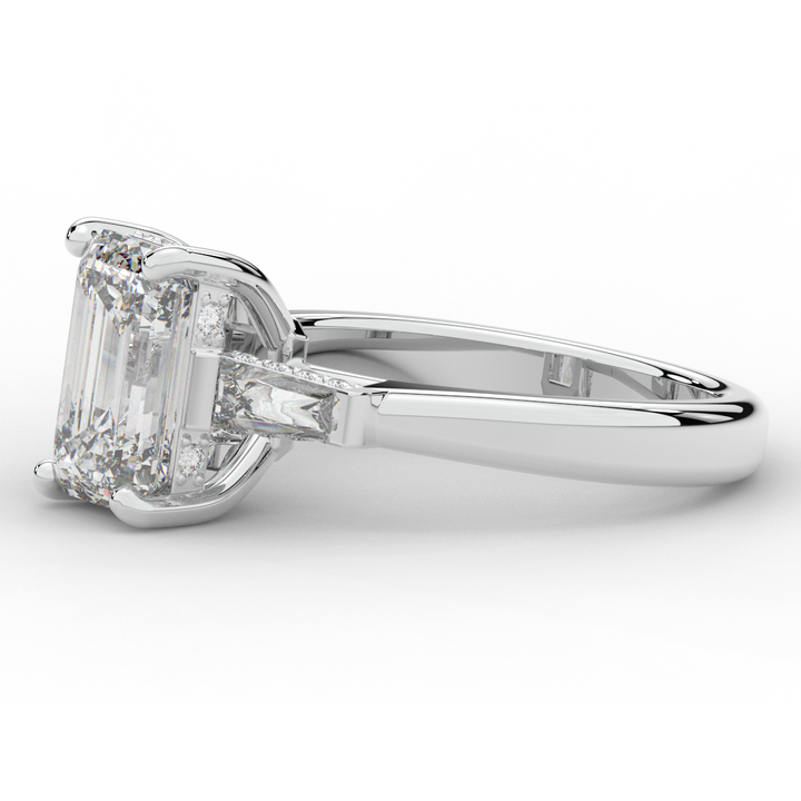 3.45CT.TW EMERALD CUT LAB DIAMOND 3 STONE ENGAGEMENT RING - Nazarelle