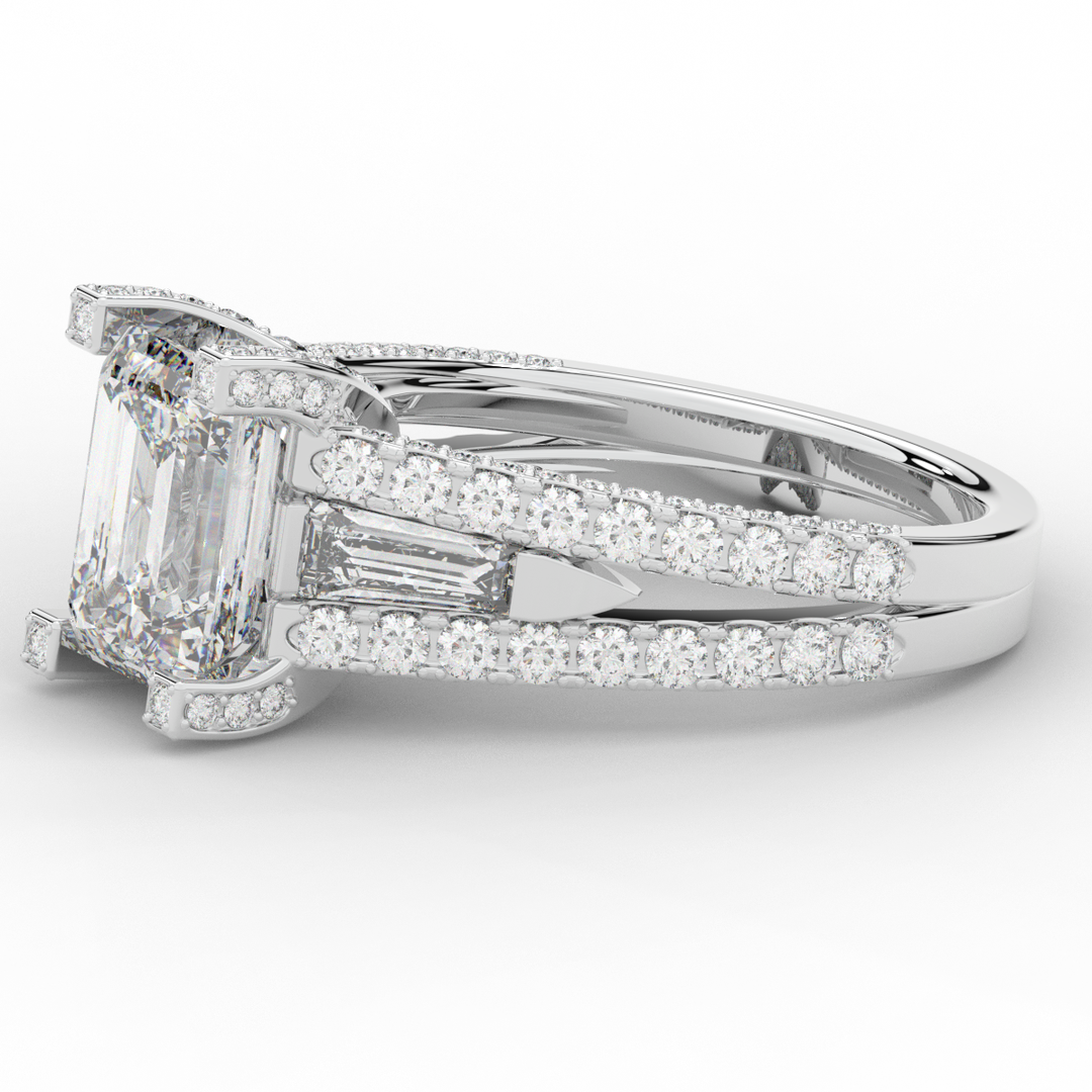 4.60CT.TW EMERALD CUT LAB DIAMOND SPLIT SHANK ENGAGEMENT RING - Nazarelle