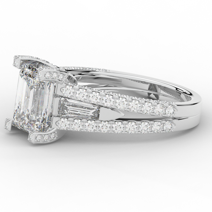 4.60CT.TW EMERALD CUT LAB DIAMOND SPLIT SHANK ENGAGEMENT RING - Nazarelle