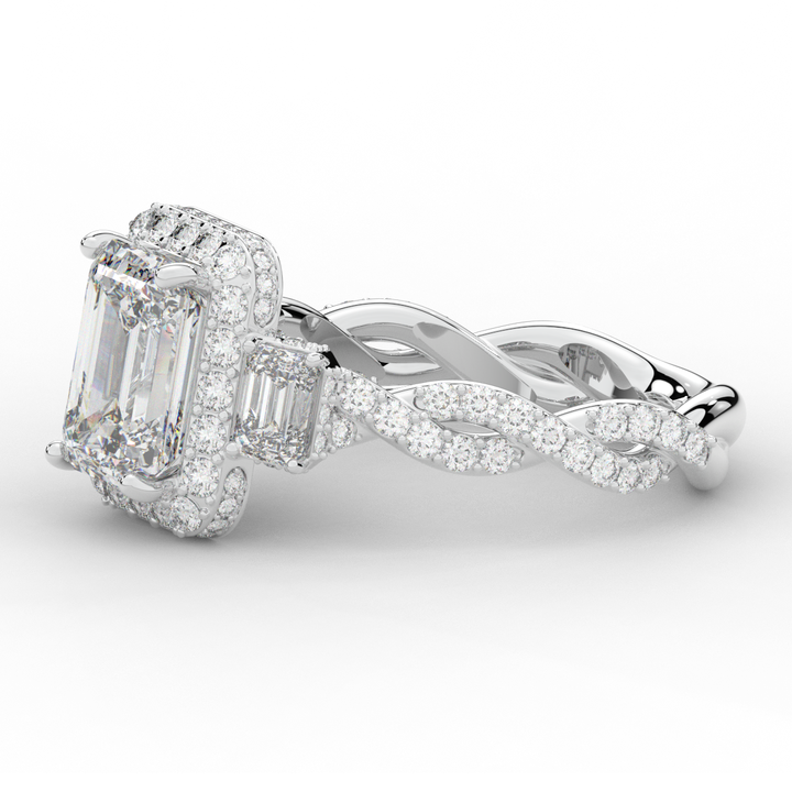 4.70CT.TW EMERALD CUT LAB DIAMOND 3 STONE ENGAGEMENT RING - Nazarelle