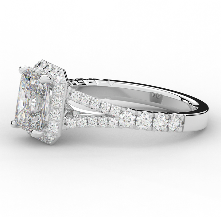 2.60CT.TW RADIANT LAB DIAMOND SPLIT SHANK HALO ENGAGEMENT RING - Nazarelle