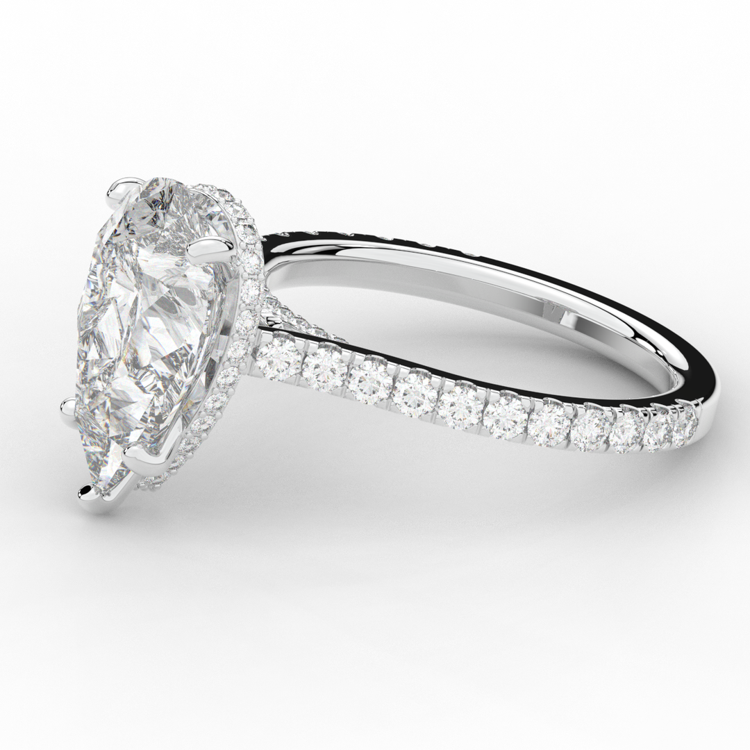 4.60CT.TW PEAR LAB DIAMOND UNDERHALO SOLITAIRE ENGAGEMENT RING - Nazarelle