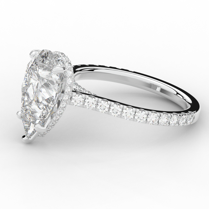 4.60CT.TW PEAR LAB DIAMOND UNDERHALO SOLITAIRE ENGAGEMENT RING - Nazarelle