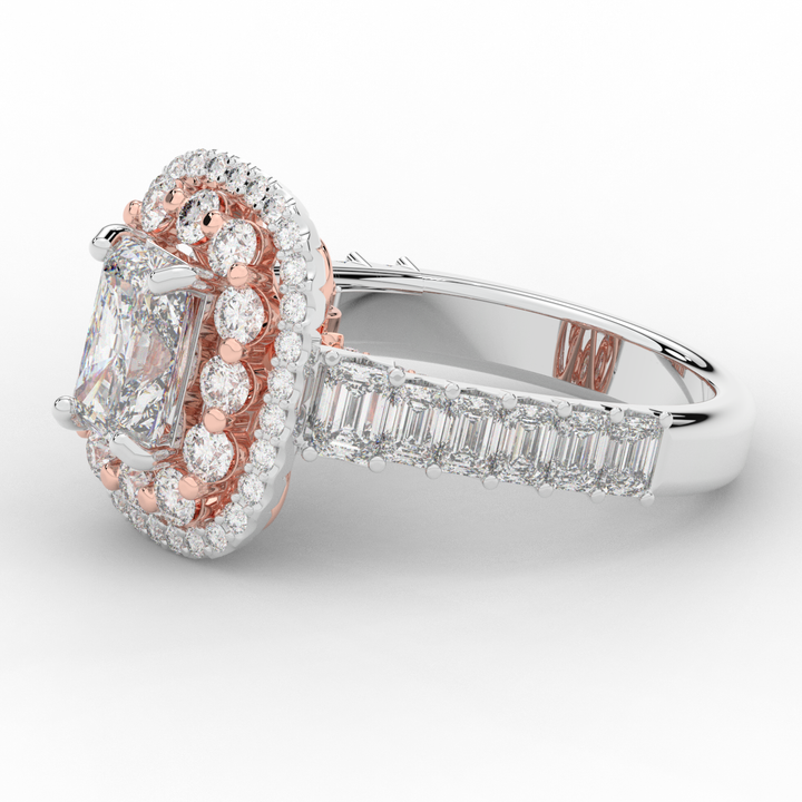 4.70CT.TW RADIANT LAB DIAMOND DOUBLE HALO TWO TONE ENGAGEMENT RING - Nazarelle