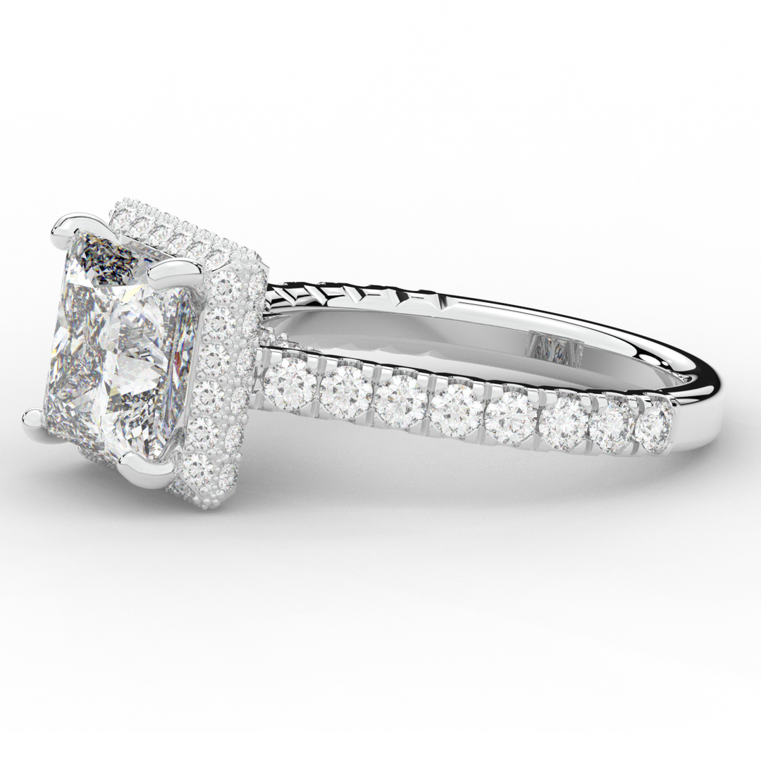 3.90CT.TW PRINCESS LAB DIAMOND HALO ENGAGEMENT RING - Nazarelle