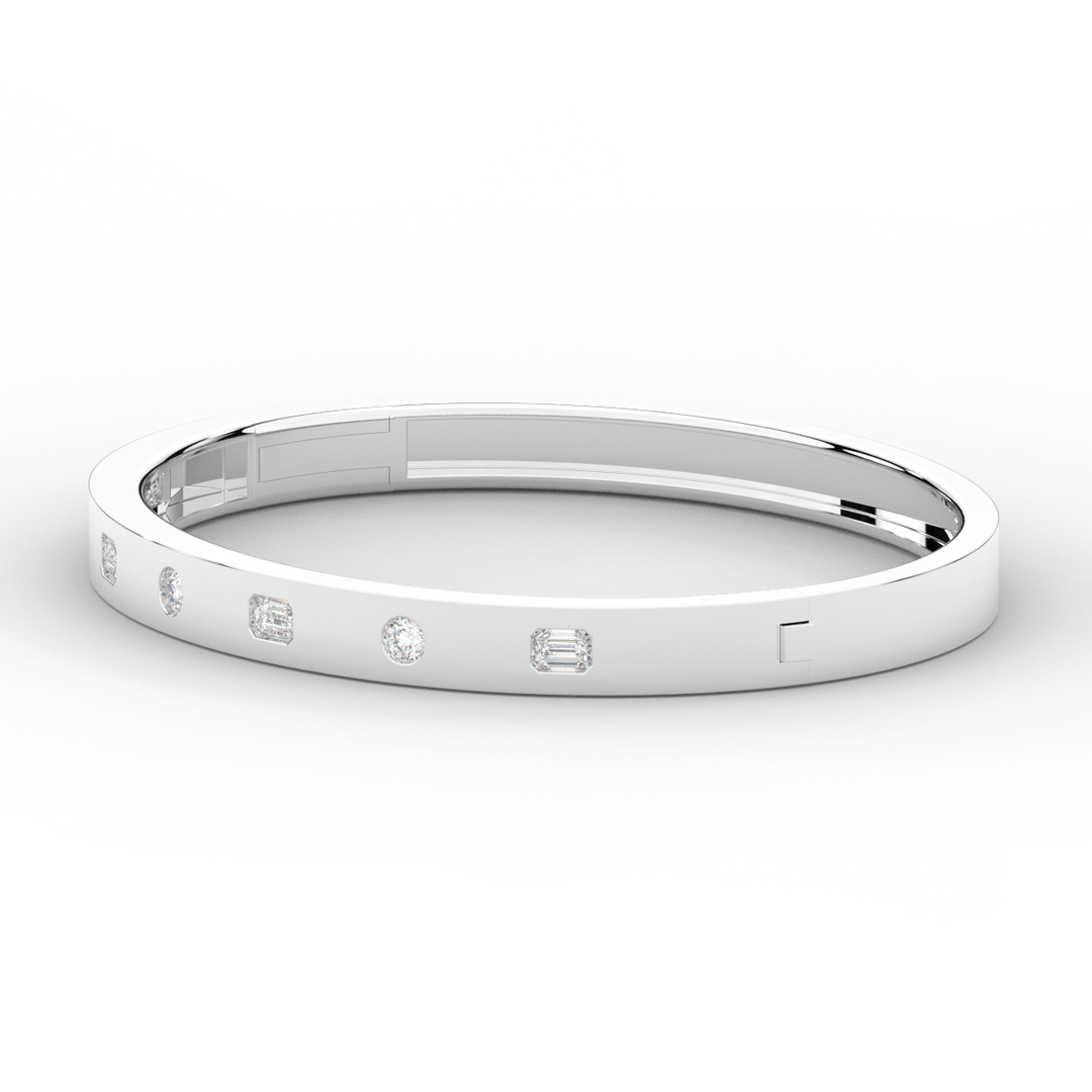 1.00CT.TW ROUND AND EMERALD CUT LAB DIAMOND BEZEL SET BANGLE - Nazarelle