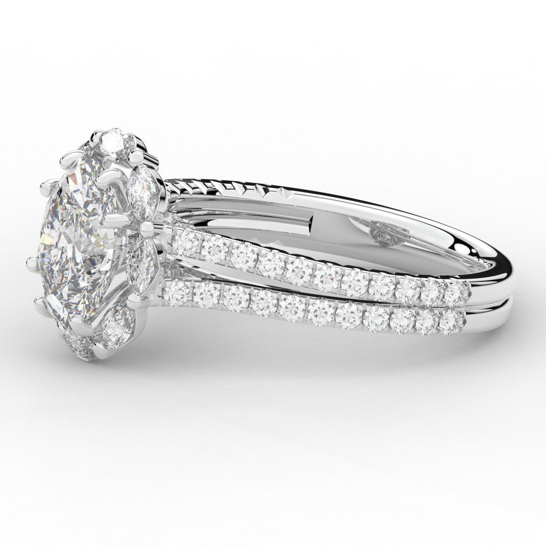 2.30CT.TW OVAL LAB DIAMOND HALO SPLIT SHANK ENGAGEMENT RING - Nazarelle