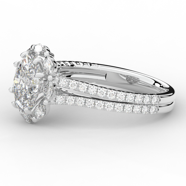 2.30CT.TW OVAL LAB DIAMOND HALO SPLIT SHANK ENGAGEMENT RING - Nazarelle