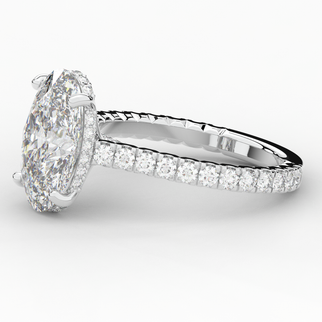 4.70CT.TW OVAL LAB DIAMOND UNDERHALO SOLITAIRE ENGAGEMENT RING - Nazarelle