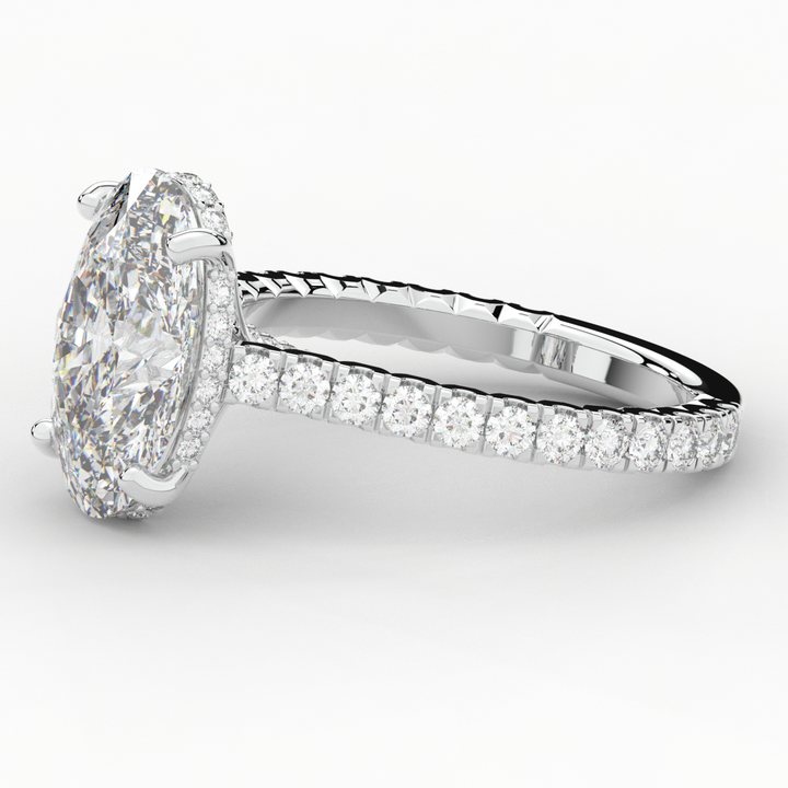 4.70CT.TW OVAL LAB DIAMOND UNDERHALO SOLITAIRE ENGAGEMENT RING - Nazarelle