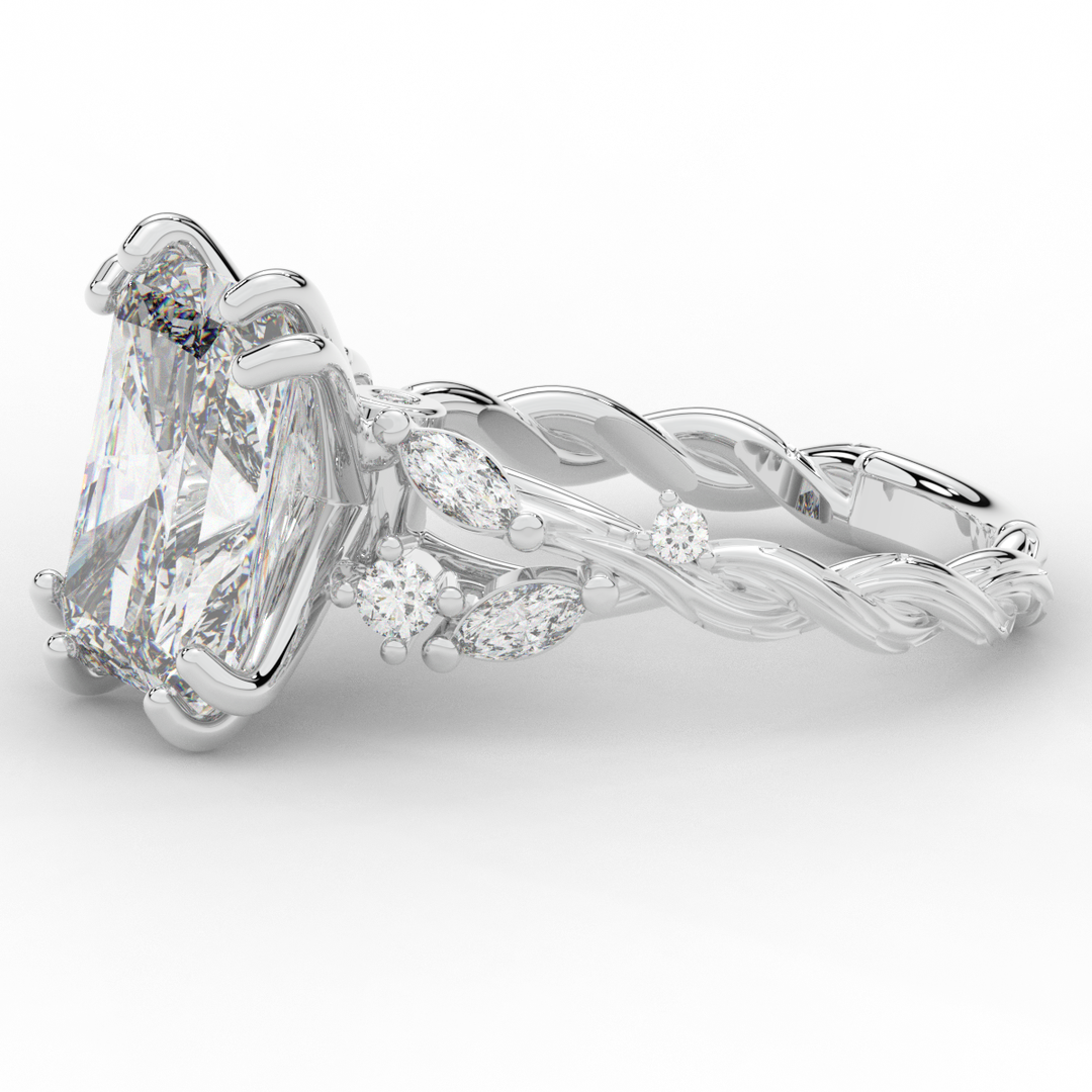 5.30CT.TW RADIANT LAB DIAMOND STYLIZED VINE AND TREE BARK FINISH ENGAGEMENT RING - Nazarelle