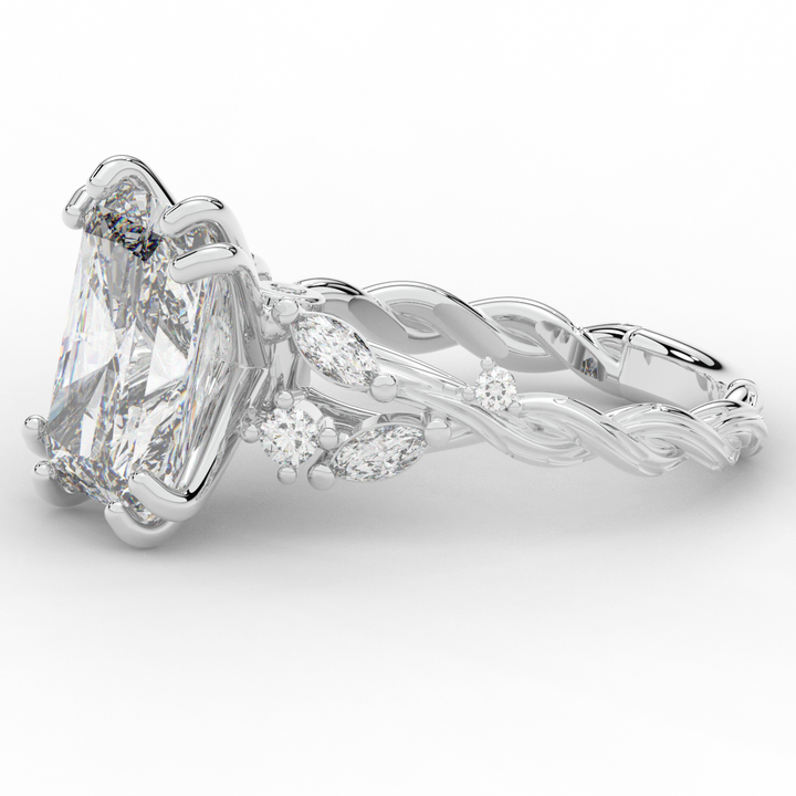 5.30CT.TW RADIANT LAB DIAMOND STYLIZED VINE AND TREE BARK FINISH ENGAGEMENT RING - Nazarelle