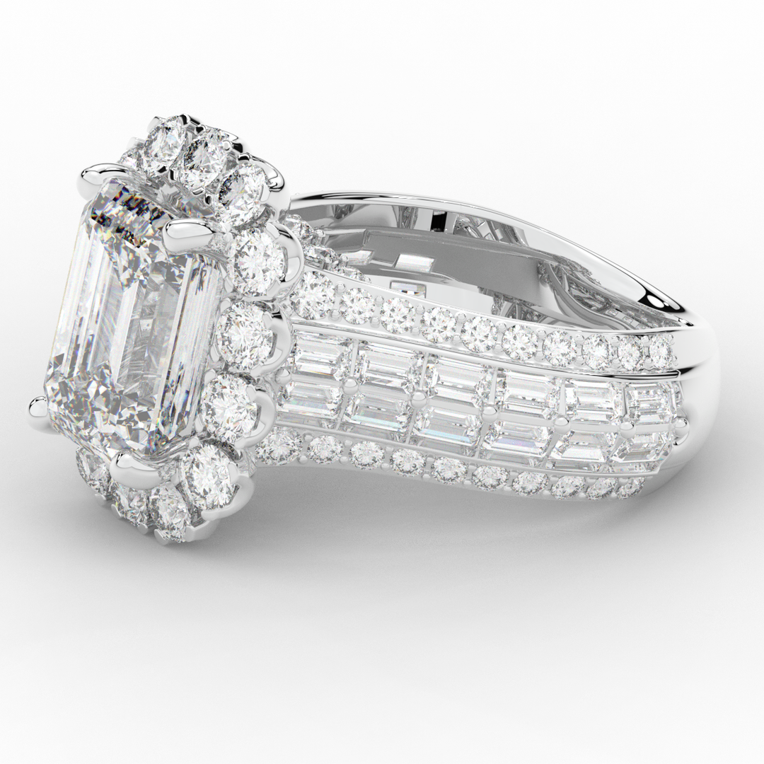 8.00CT.TW EMERALD CUT LAB DIAMOND HALO ENGAGEMENT RING - Nazarelle