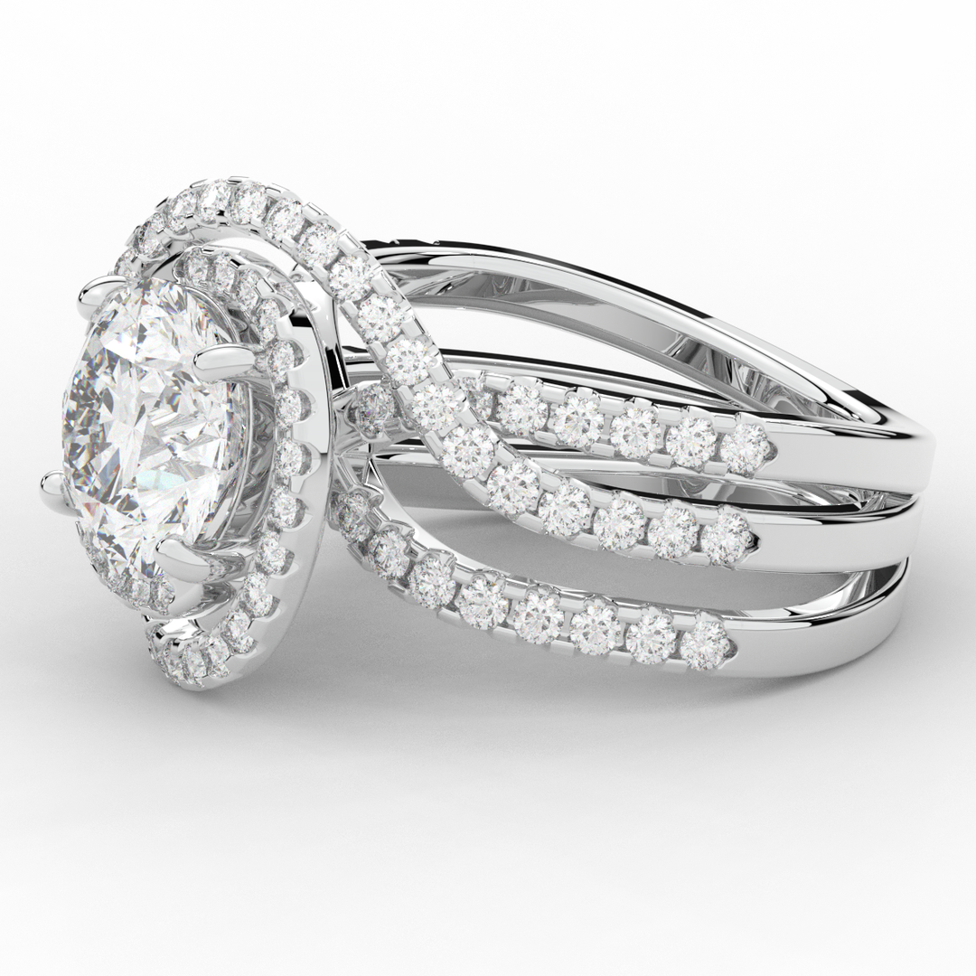 3.90CT.TW ROUND LAB DIAMOND TWIST HALO ENGAGEMENT RING - Nazarelle