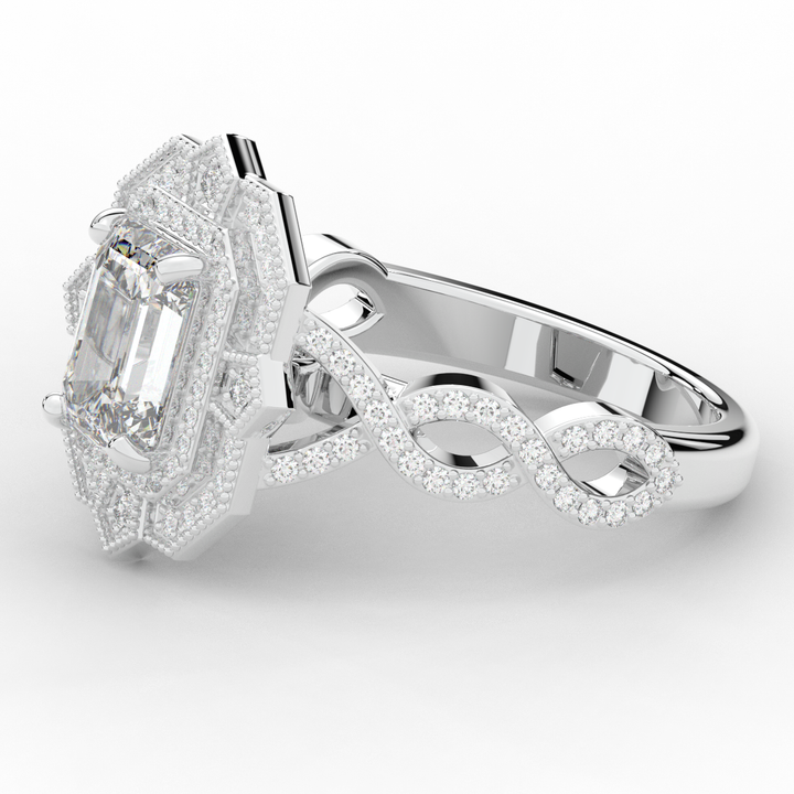1.90CT.TW EMERALD CUT LAB DIAMOND HALO ENGAGEMENT RING - Nazarelle