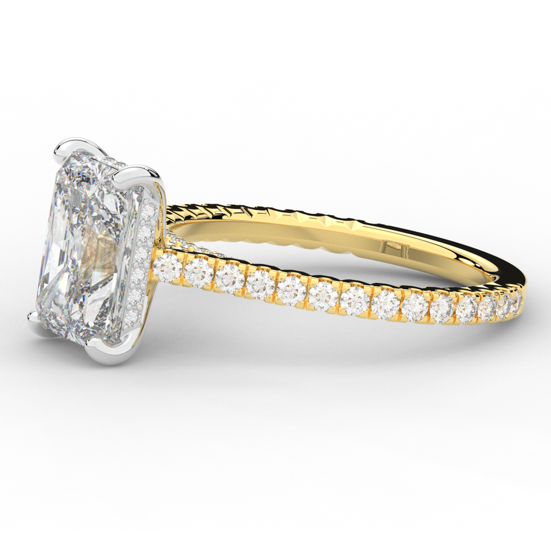 3.50CT.TW RADIANT LAB DIAMOND UNDERHALO SOLITAIRE TWO TONE ENGAGEMENT RING - Nazarelle