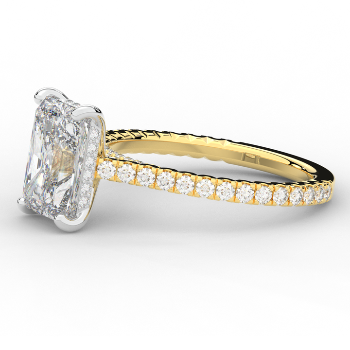 3.50CT.TW RADIANT LAB DIAMOND UNDERHALO SOLITAIRE TWO TONE ENGAGEMENT RING - Nazarelle