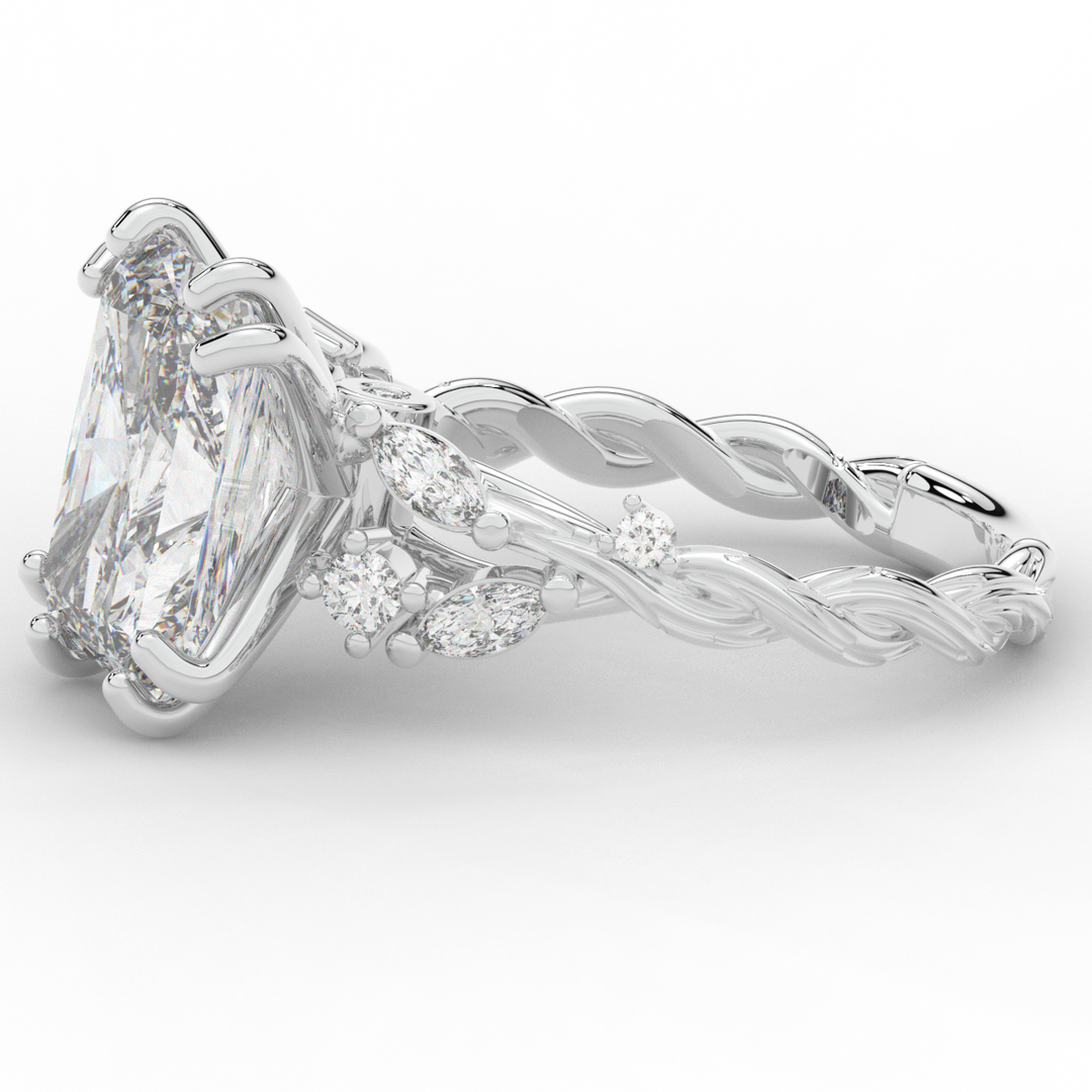 5.30CT.TW RADIANT LAB DIAMOND STYLIZED VINE AND TREE BARK FINISH ENGAGEMENT RING - Nazarelle