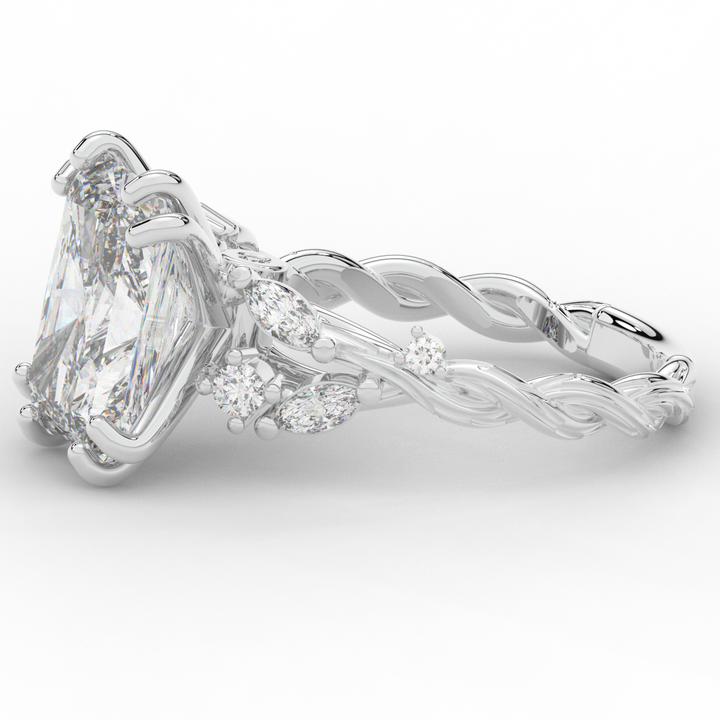 5.30CT.TW RADIANT LAB DIAMOND STYLIZED VINE AND TREE BARK FINISH ENGAGEMENT RING - Nazarelle