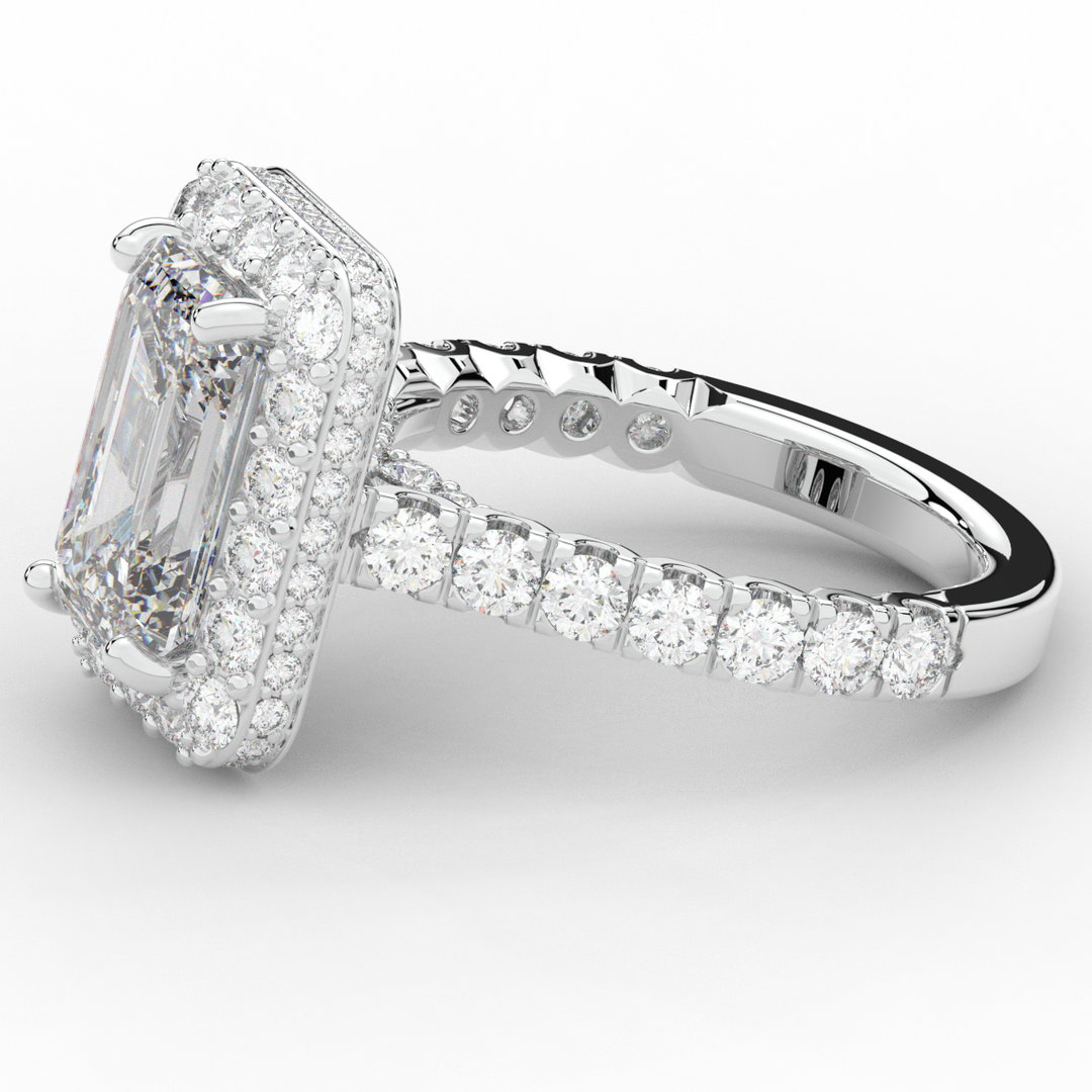 4.50CT.TW EMERALD CUT LAB DIAMOND HALO ENGAGEMENT RING - Nazarelle
