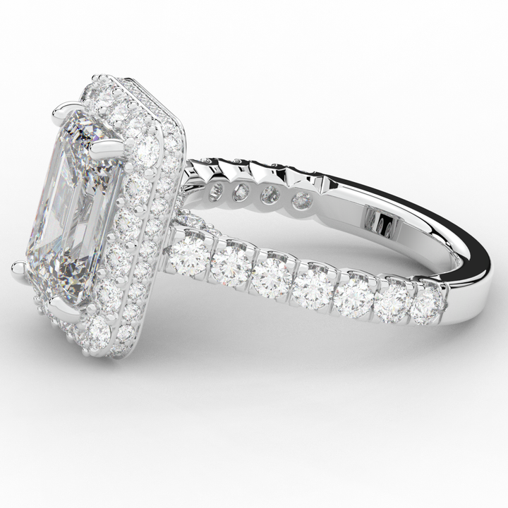 4.50CT.TW EMERALD CUT LAB DIAMOND HALO ENGAGEMENT RING - Nazarelle