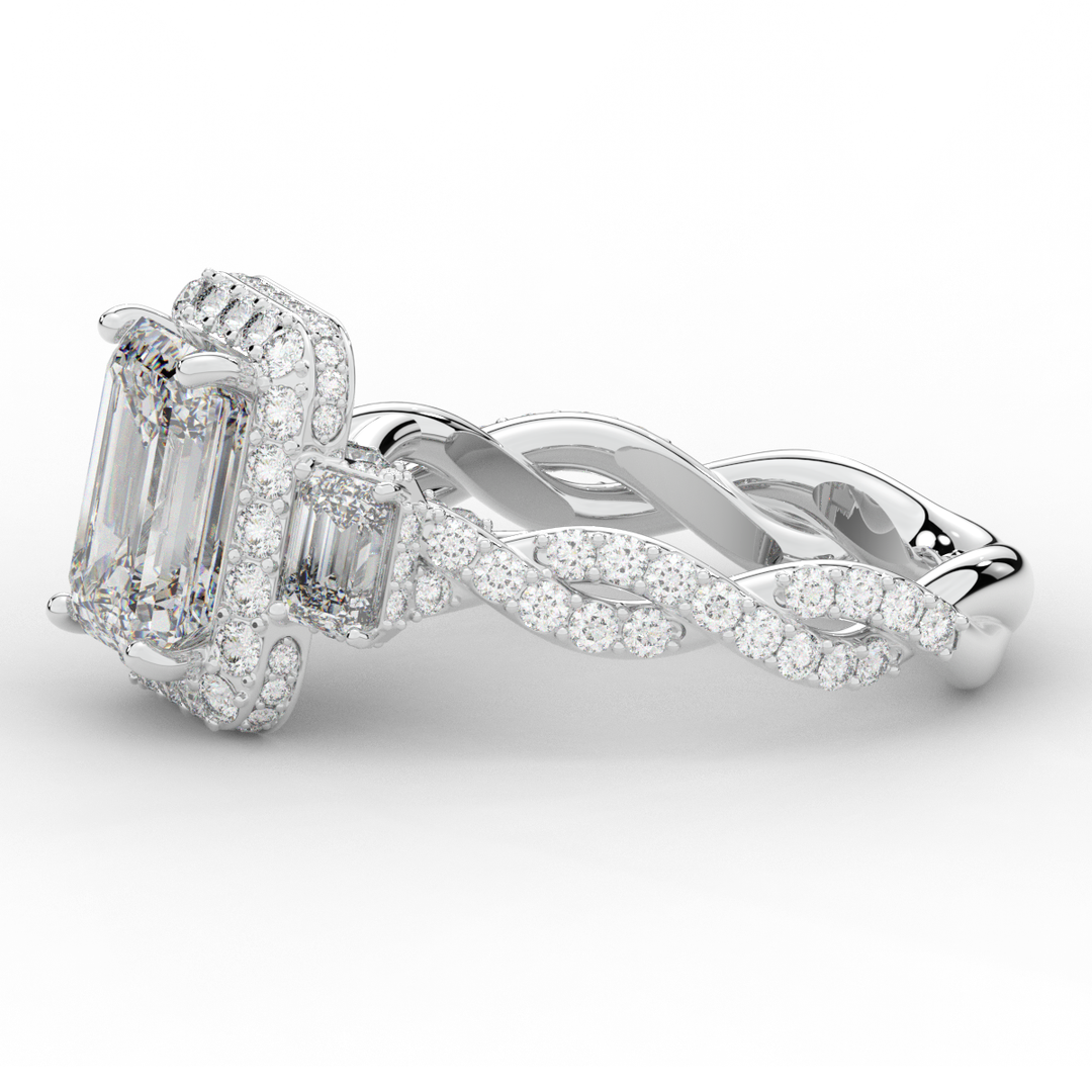 4.70CT.TW EMERALD CUT LAB DIAMOND 3 STONE ENGAGEMENT RING - Nazarelle