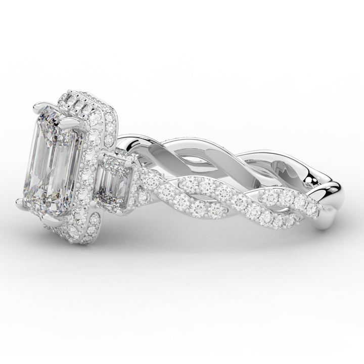 4.70CT.TW EMERALD CUT LAB DIAMOND 3 STONE ENGAGEMENT RING - Nazarelle