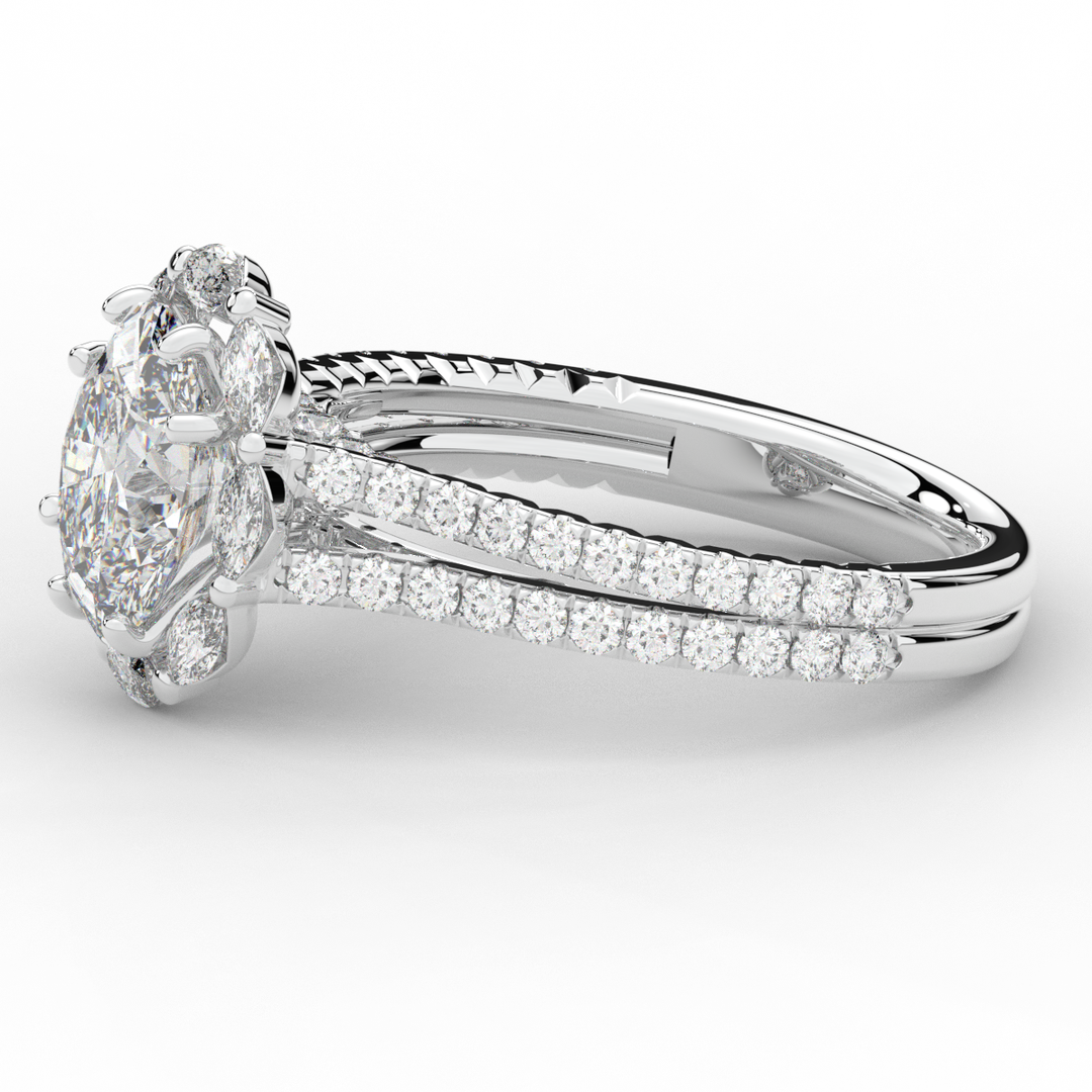 2.30CT.TW OVAL LAB DIAMOND HALO SPLIT SHANK ENGAGEMENT RING - Nazarelle