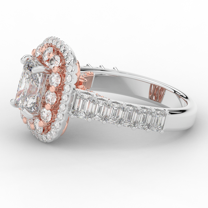 4.70CT.TW RADIANT LAB DIAMOND DOUBLE HALO TWO TONE ENGAGEMENT RING - Nazarelle