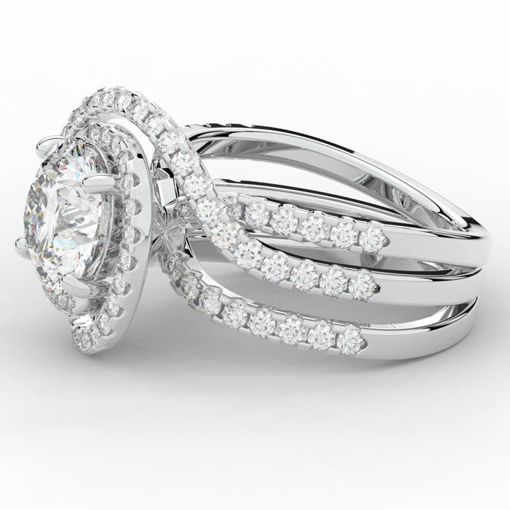 3.90CT.TW ROUND LAB DIAMOND TWIST HALO ENGAGEMENT RING - Nazarelle