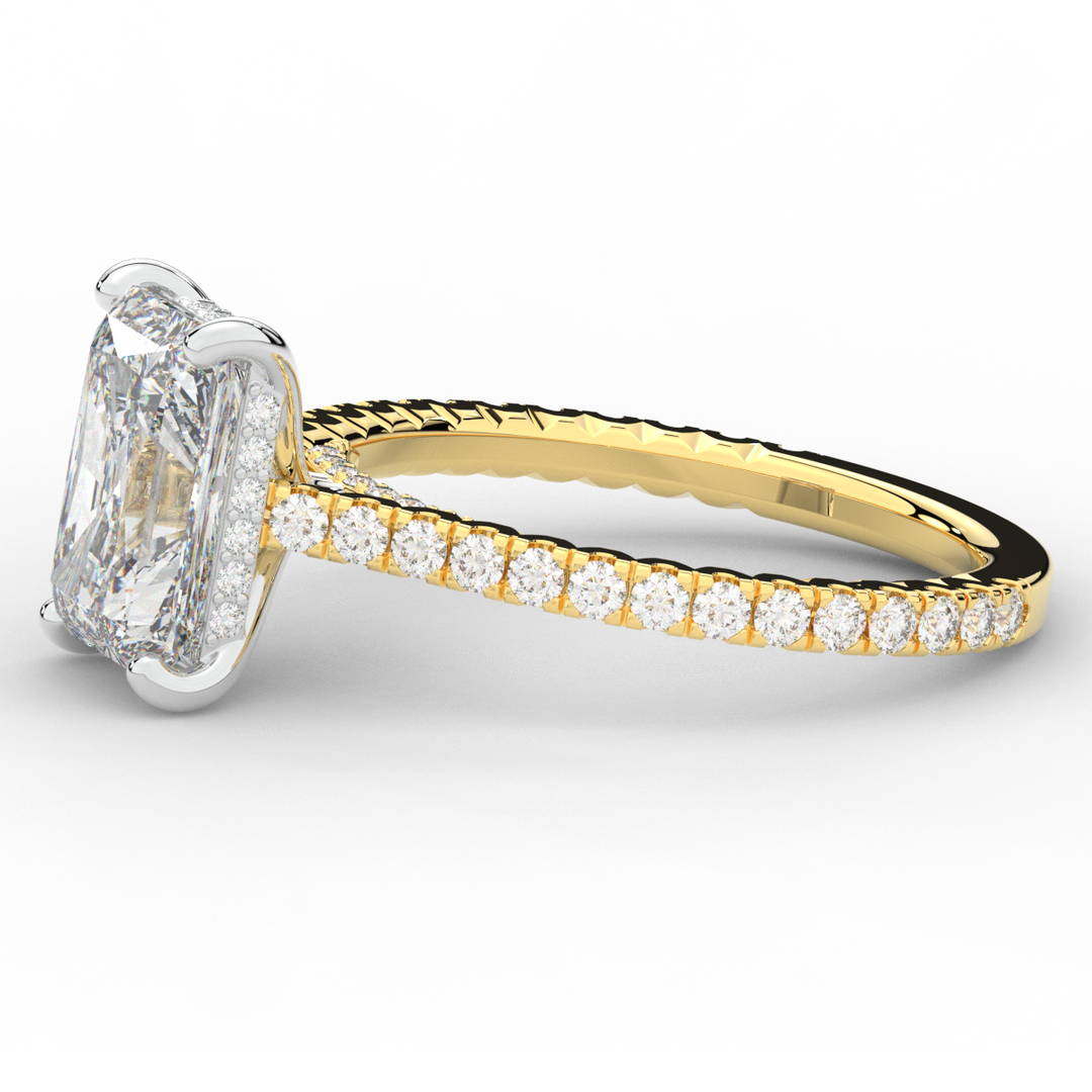 3.50CT.TW RADIANT LAB DIAMOND UNDERHALO SOLITAIRE TWO TONE ENGAGEMENT RING - Nazarelle
