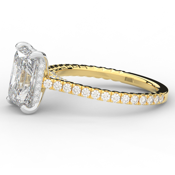 3.50CT.TW RADIANT LAB DIAMOND UNDERHALO SOLITAIRE TWO TONE ENGAGEMENT RING - Nazarelle