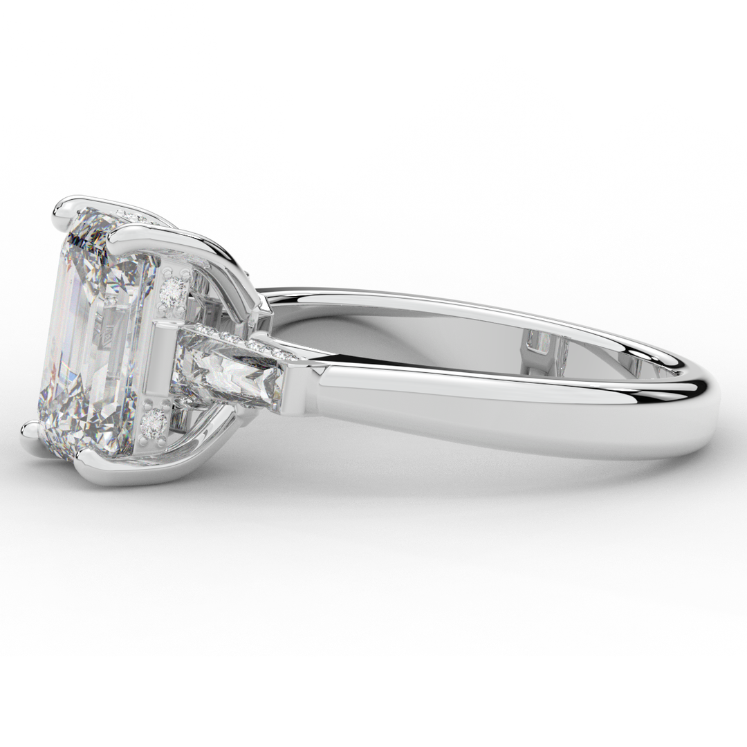 3.45CT.TW EMERALD CUT LAB DIAMOND 3 STONE ENGAGEMENT RING - Nazarelle