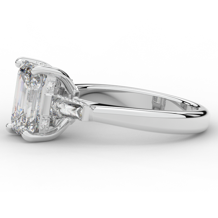 3.45CT.TW EMERALD CUT LAB DIAMOND 3 STONE ENGAGEMENT RING - Nazarelle