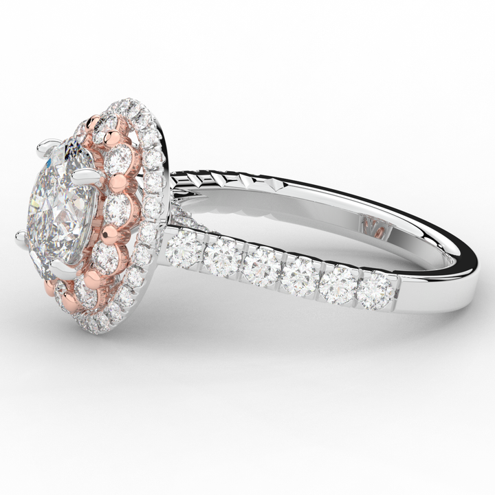 3.30CT.TW OVAL LAB DIAMOND DOUBLE HALO TWO TONE ENGAGEMENT RING - Nazarelle