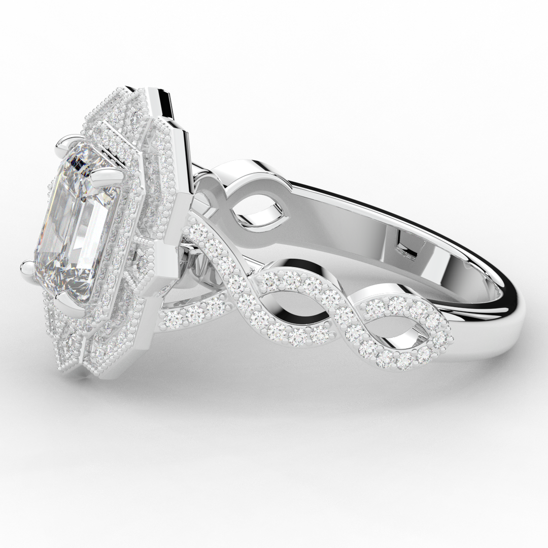 1.90CT.TW EMERALD CUT LAB DIAMOND HALO ENGAGEMENT RING - Nazarelle