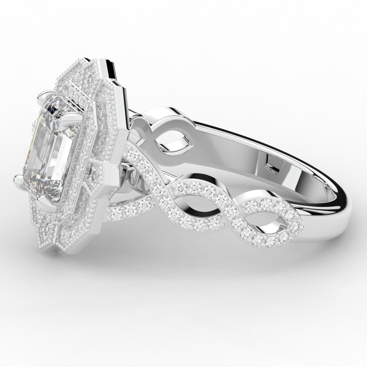 1.90CT.TW EMERALD CUT LAB DIAMOND HALO ENGAGEMENT RING - Nazarelle