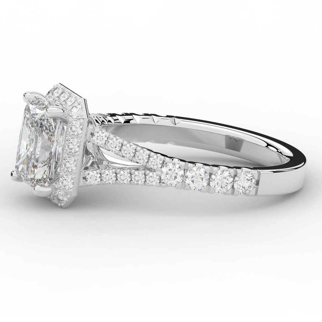 2.60CT.TW RADIANT LAB DIAMOND SPLIT SHANK HALO ENGAGEMENT RING - Nazarelle