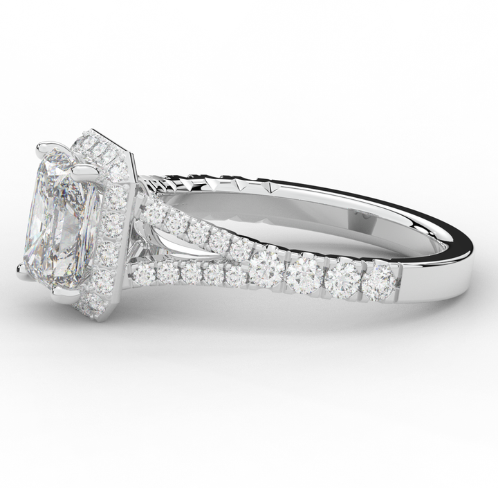 2.60CT.TW RADIANT LAB DIAMOND SPLIT SHANK HALO ENGAGEMENT RING - Nazarelle