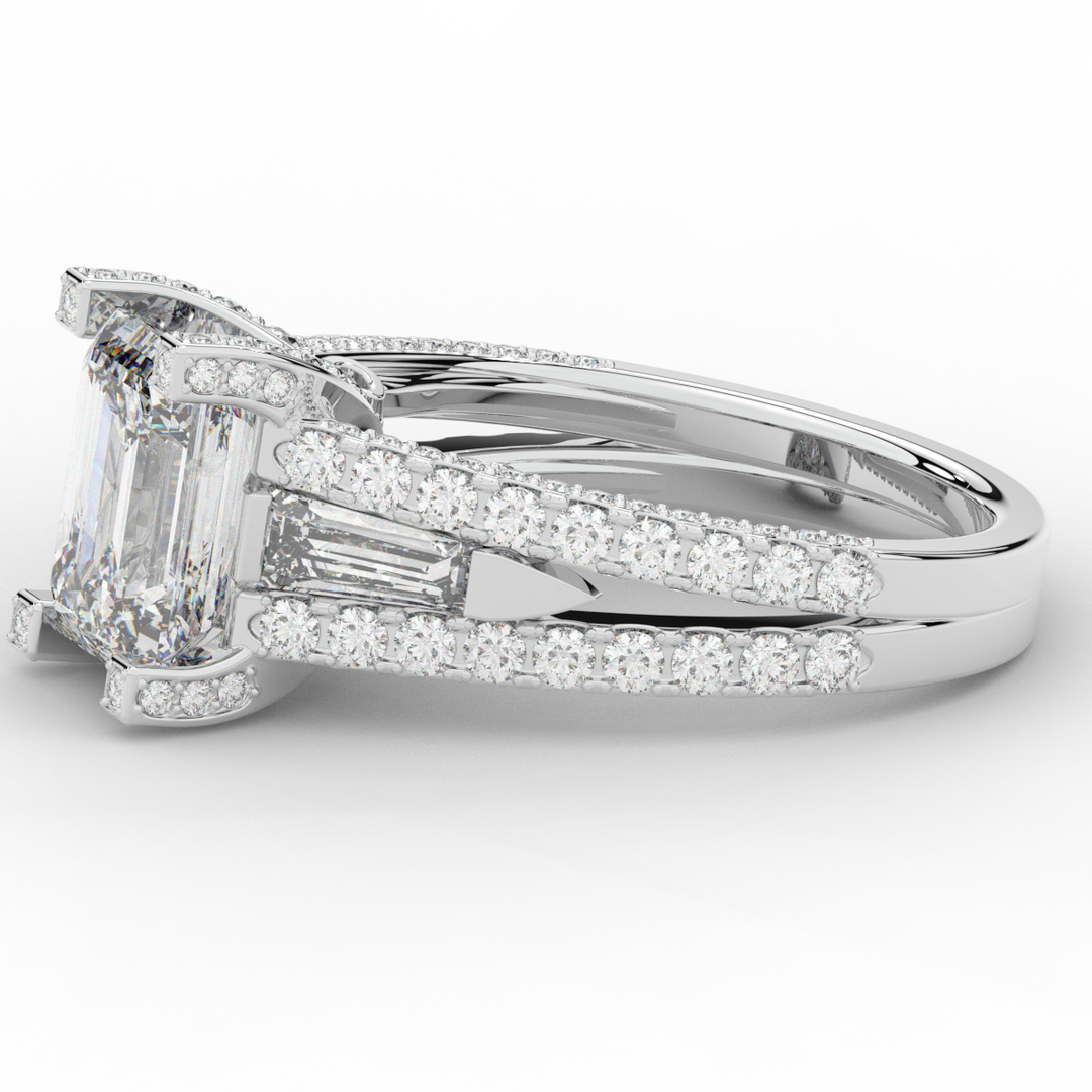 4.60CT.TW EMERALD CUT LAB DIAMOND SPLIT SHANK ENGAGEMENT RING - Nazarelle