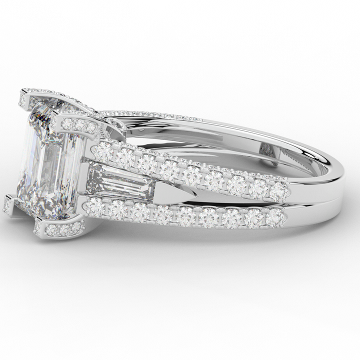 4.60CT.TW EMERALD CUT LAB DIAMOND SPLIT SHANK ENGAGEMENT RING - Nazarelle