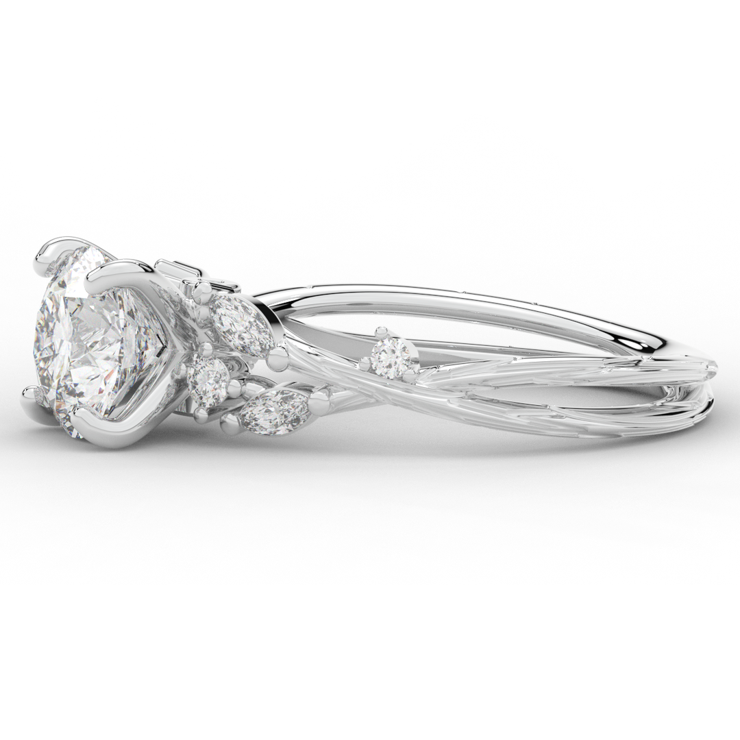 1.75CT.TW ROUND LAB DIAMOND STYLIZED VINE AND TREE BARK FINISH ENGAGEMENT RING - Nazarelle