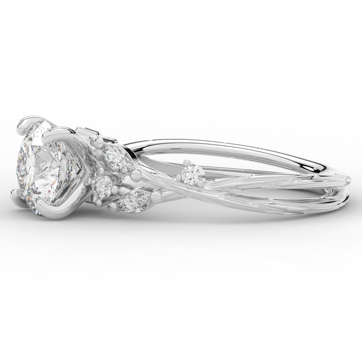 1.75CT.TW ROUND LAB DIAMOND STYLIZED VINE AND TREE BARK FINISH ENGAGEMENT RING - Nazarelle