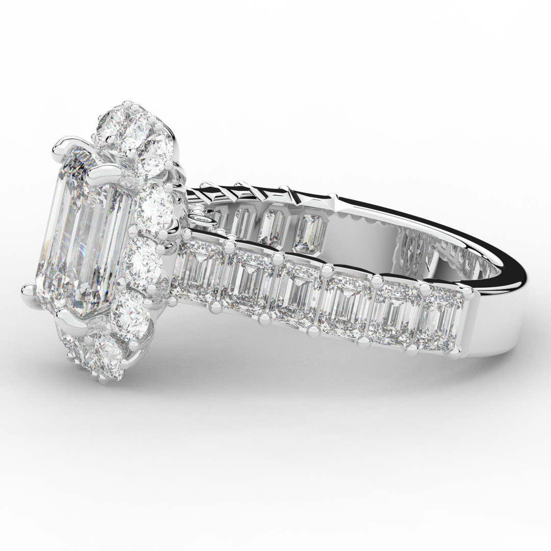 6.00CT.TW EMERALD CUT LAB DIAMOND HALO ENGAGEMENT RING - Nazarelle