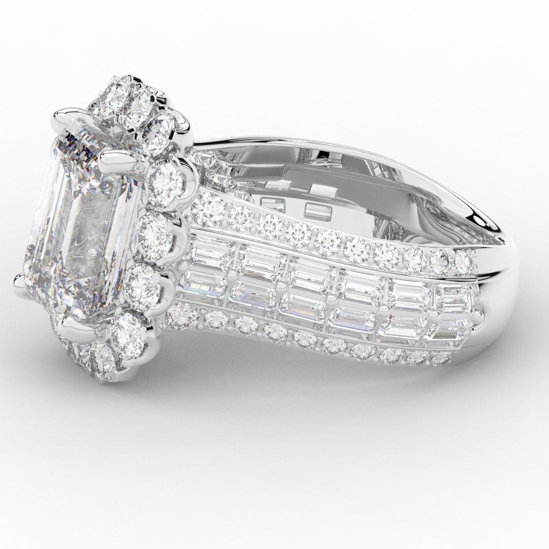 8.00CT.TW EMERALD CUT LAB DIAMOND HALO ENGAGEMENT RING - Nazarelle