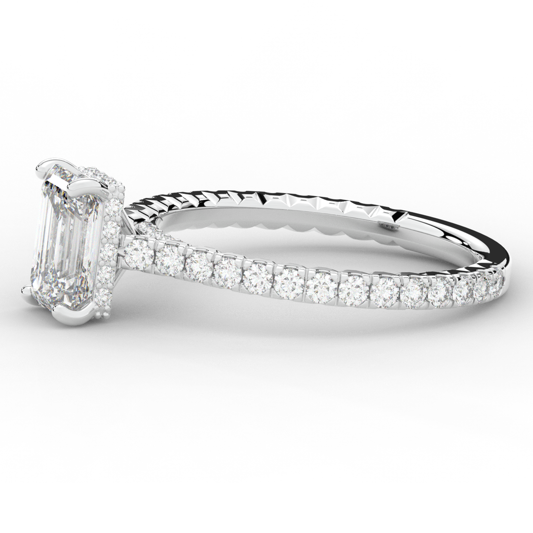 2.10CT.TW EMERALD CUT LAB DIAMOND UNDERHALO SOLITAIRE ENGAGEMENT RING - Nazarelle