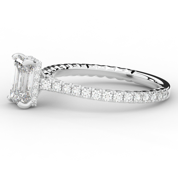 2.10CT.TW EMERALD CUT LAB DIAMOND UNDERHALO SOLITAIRE ENGAGEMENT RING - Nazarelle
