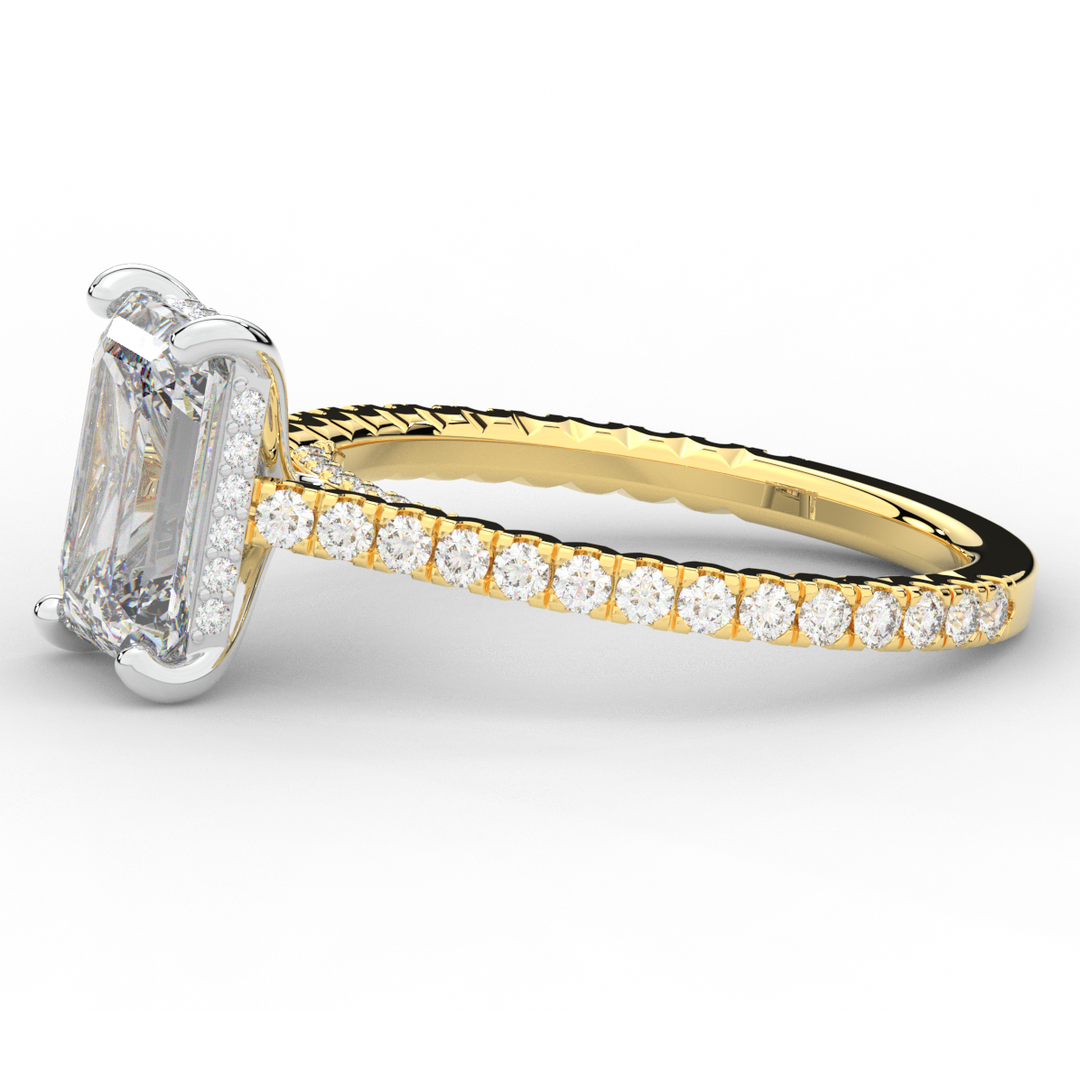 3.50CT.TW EMERALD CUT LAB DIAMOND UNDERHALO SOLITAIRE TWO TONE ENGAGEMENT RING - Nazarelle