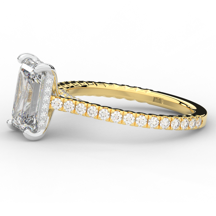 3.50CT.TW EMERALD CUT LAB DIAMOND UNDERHALO SOLITAIRE TWO TONE ENGAGEMENT RING - Nazarelle
